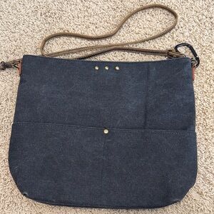 PS Pretty Simple Boutique Gray Denim Crossbody Hobo Bucket Bag w/ Skinny Strap